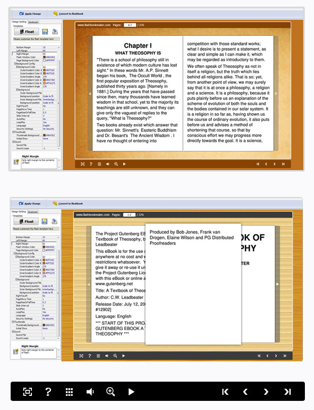 Convert Kindle eBooks (.ePub) to digital flash books with cool animations sound